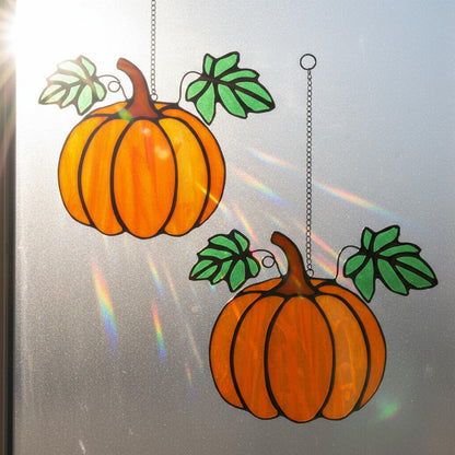 Yalikop 2 Pcs Thanksgiving Fall Pumpkin Suncatcher Decoration Halloween Pumpkin Stained Glass Window Hangings Sun Catcher for Office Party Home Decor Gifts Window Home Garden Fall Crafts Harvest Decor
