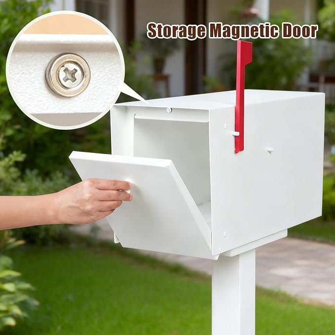 Large Mailboxes for Outside Post Mount Mailbox, Metal Mail Box with Magnetic Latch, Galvanized Steel Modern Mailbox for House Outside, 20.9 x 7.9 x 10 Inches, White