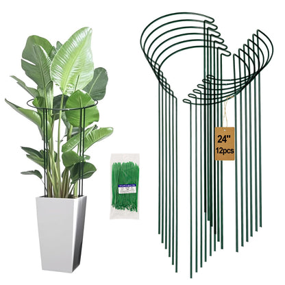 Tiuire 24in Tall Heavy-Duty Plant Support Stakes, 12 Pack Adjustable Peony Cages & Supports for Outdoor Plants, Large Garden Plant Stakes for Peony, Tomato