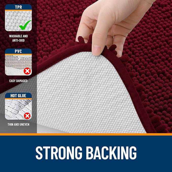 OLANLY Large Bathroom Rugs 70x46, Extra Soft Absorbent Chenille Bath Rugs, Rubber Backing Quick Dry, Machine Washable Bath Mats for Bathroom Floor, Tub and Shower, Home Decor Accessories, Burgundy