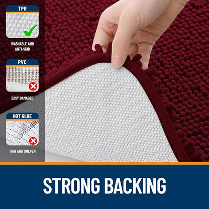 OLANLY Bathroom Rugs 34x21, Extra Soft Absorbent Chenille Bath Rugs, Rubber Backing Quick Dry, Machine Washable Bath Mats for Bathroom Floor, Tub and Shower, Home Decor Accessories, Burgundy