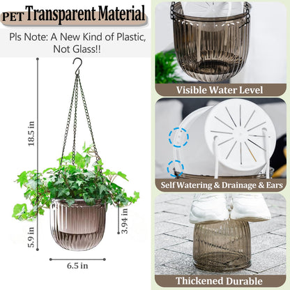 Melphoe 2Pack 6.5'' & 1Pack 8.3'' Self Watering Hanging Planters