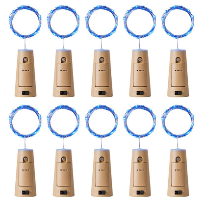 Aluan Wine Bottle Lights, 20 LED Copper Fairy Lights, Waterproof, Blue, Model BL00, 10 Pack for Indoor Decoration