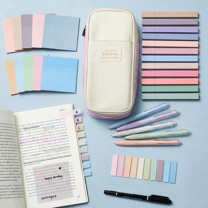 Jutom 39 Pcs Aesthetic Book Annotation Kit Highlighter with Case Bag Gel Pen Transparent Sticky Note Taking Bible Supplies(Purple,Cute Style)