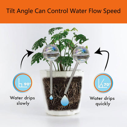 Vividaire Glass Plant Watering Globes, Water Plants While Away Slow Self Watering Planter Insert Bulbs for Outdoor Indoor Plants, Vacation Plant Watering System Devices (Iridescent Medium 2-Pack)