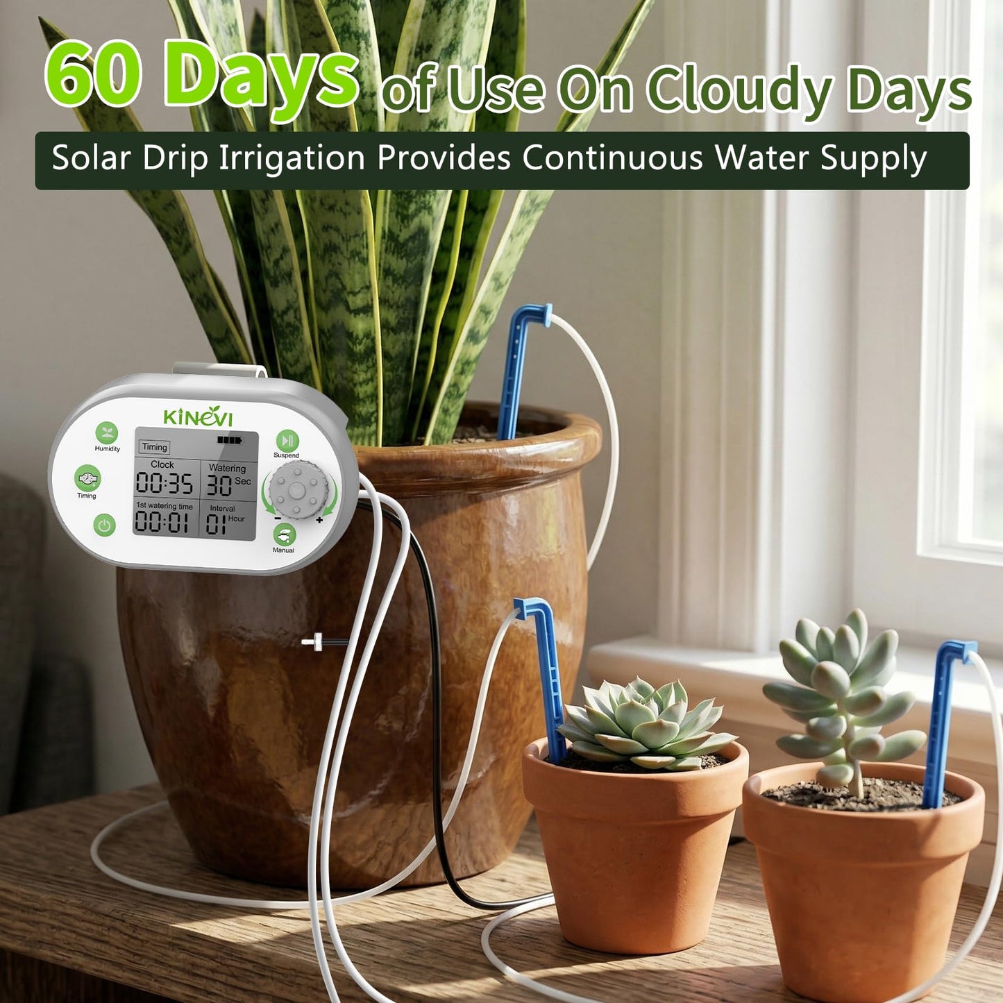 Automatic Plant Waterer, Plant Watering Device for 15 Pots, Indoor Plant Watering System, Auto Drip Irrigation Kit Programmable Water Timer with Smart Humidity Detection