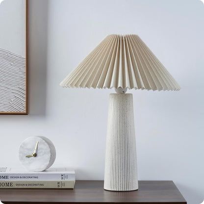 VCNY Home 18" Ivory Ceramic Table Lamp | Pleated Fabric Shade & Cylinder Base | Modern Accent Lamp for Living Room, Bedroom, or Entryway | Elegant Neutral Design | Requires 1 x 60W Max Light Bulb