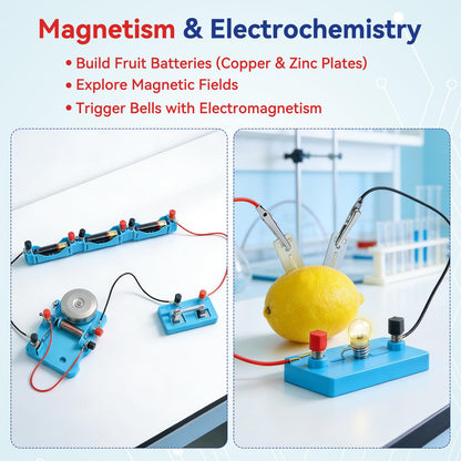 Ransanx 79 PCS Electricity and Magnetism Kit for Kids Age 8-16, STEM Science Magnet Experiment Kit with Magnetic Car, Hand Crank Generator, Physics Lab Circuit Board for Students Learning