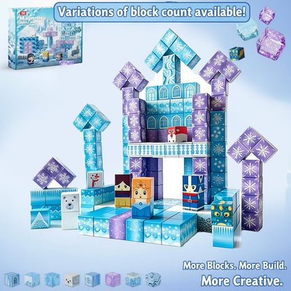 uMadeUs Magnetic Blocks Building Set - Puzzle Cubes as STEM Toys for Kids - Toddlers Sensory Construction Tiles - Ages 3+ Creative Educational Games for Boys and Girls - Frozen 100pc Blocks
