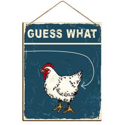 Funny Kitchen Signs Guess What Sign, Chicken Coop Accessories 8 X 10 Inches Hanging Wooden Signs for Wall Hanging Decor, Decorative Signs & Plaque -58