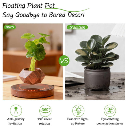 CENTRALEV Magnetic Levitating Plant Pot with LED Light, 360° Rotating Floating Planter for Succulents, Unique Gift for Christmas, Valentine's & Mother's Day, Modern Home Office Desk Decor