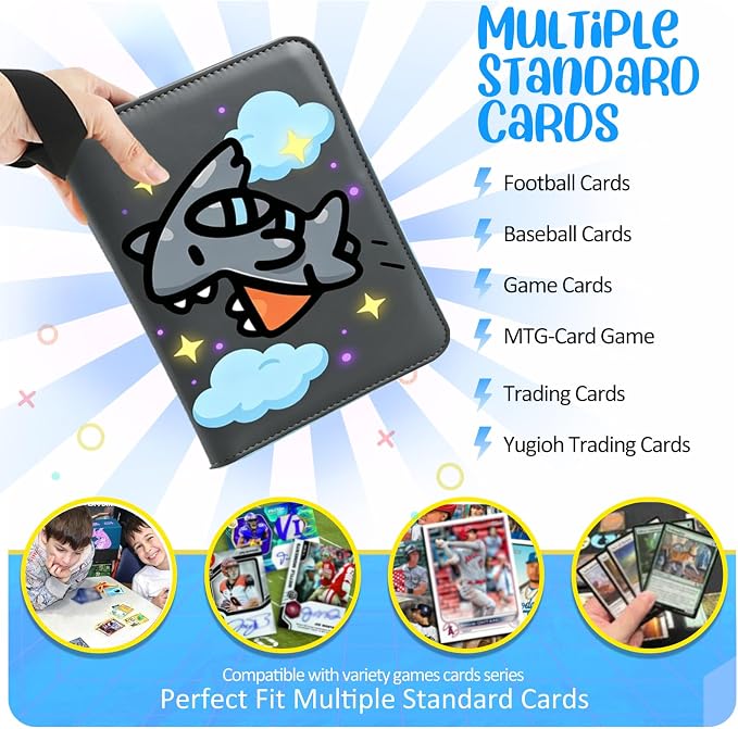 Card Binder 4 Pocket, Trading Card Holder Fits 400 Cards With 50 Removable Sleeves, Portable Collection Card Ablum, Game Card Case book With Zipper for Gift - Deep Grey