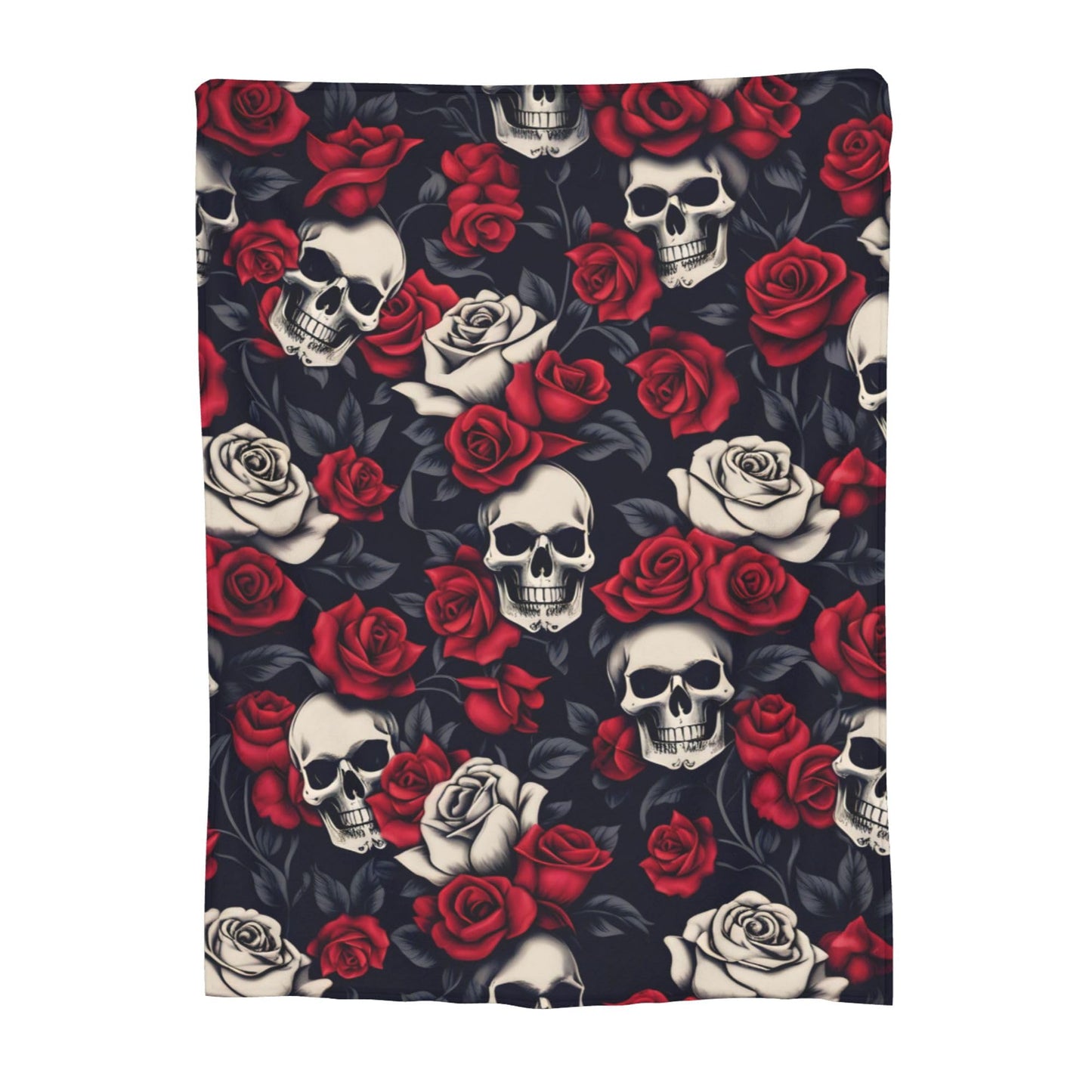 VODRM Horror Skull Blanket Gifts for Kids Adults Soft Warm Lightweight Cozy Gothic Red Rose White Black Skulls Throw Blankets for Bed Living Room Sofa Couch Halloween Goth Decor 50x60in
