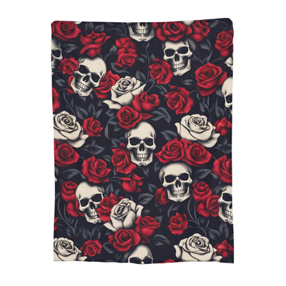 VODRM Horror Skull Blanket Gifts for Kids Adults Soft Warm Lightweight Cozy Gothic Red Rose White Black Skulls Throw Blankets for Bed Living Room Sofa Couch Halloween Goth Decor 50x60in