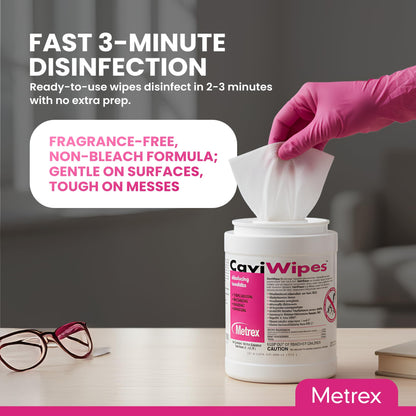 Metrex CaviWipes Disinfecting Towelettes – Durable Non-Woven Disinfecting Wipes for Hard, Non-Porous Surfaces in Healthcare & Laboratory Settings, Pre-Saturated with CaviCide – 160 Wipes (Pack of 1)