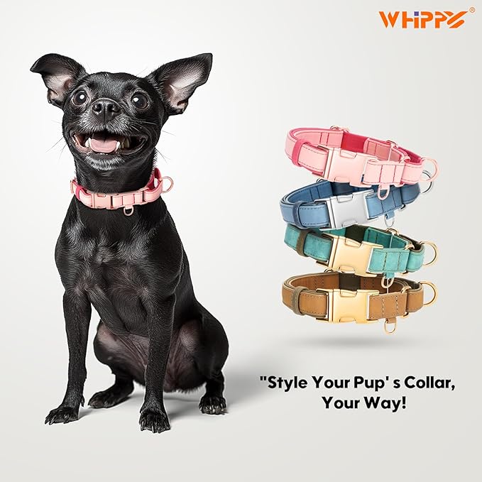 WHIPPY Vegan Leather Dog Collar No Slip Martingale Dog Collar with Quick Release Metal Buckle for Large Medium Small Dogs,Pink