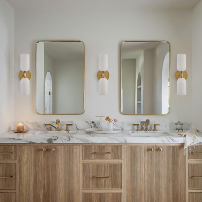 Vintage Alabaster Brass Wall Sconce: Set of 2 Antique Spanish Natural Marble Modern Vanity Wall Lights - 14" Brushed Gold Vanity Light - Indoor Sconces for Bathroom Stair Hallway Bedroom Living Room