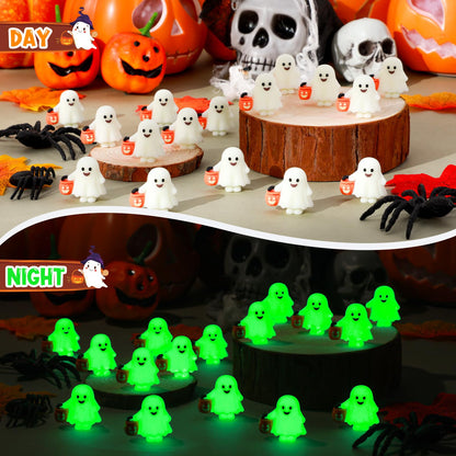 Simgoing 60 Pcs Halloween Mini Ghosts Figures Luminous Little Ghost Figures Glow in Dark Mini Statues Figurines to Hide and Seek Trick or Treat Gifts for Halloween Party Favors Dollhouse Toys