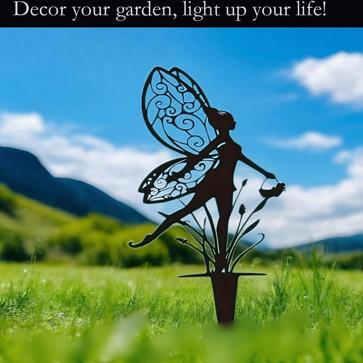 AJHXZMFC Decorative Garden Stakes， Fairy Garden Stakes, Butterfly Fairy Stakes for Weather Resistant Black Metal Outdoor Decorative Art for Women Gift (Matte Black, 18P-A)