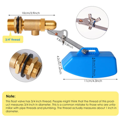 ZHEQOGZH 2 Pack Brass Float Valve 3/4 Inch, Livestock Water Tank Float Valve Switch Brass Float Ball Valve Shut Off Pool Auto Fill Valve for Automatic Waterer
