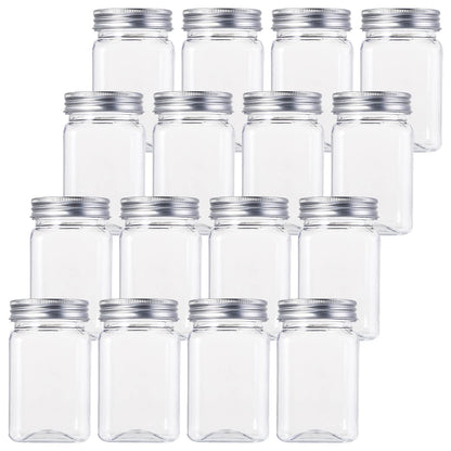 Bekith 16 Pack Clear Plastic Jars with Lids, 13oz Airtight Container for Food Storage, Refillable Square Empty Plastic Jars for Dry Food, Peanut Butter, Honey and Jam Storage