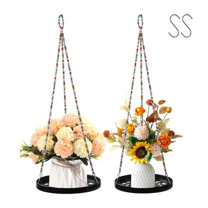 2-Pack Modern Boho Macrame Plant Hanger, 10/11 Inch Metal Hanging Planter Holder for Indoor and Outdoor Home Garden Decor, Black Hanging Plant Shelf for Window, Wall, and Ceiling. (Garden, 10/11)