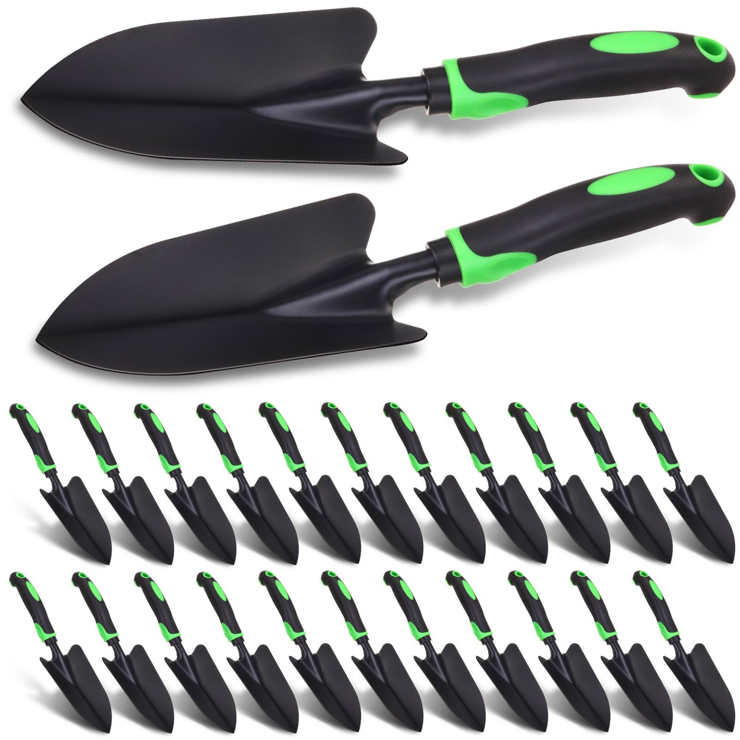 Yaocom 12 Pcs Garden Shovel Aluminum Alloy Heavy Duty Trowel Garden Tool Small Shovels for Digging Metal Hand Trowel Spade with Soft TPR Handle for Lawn Yard Farm Home Shop Planting (Green Black)