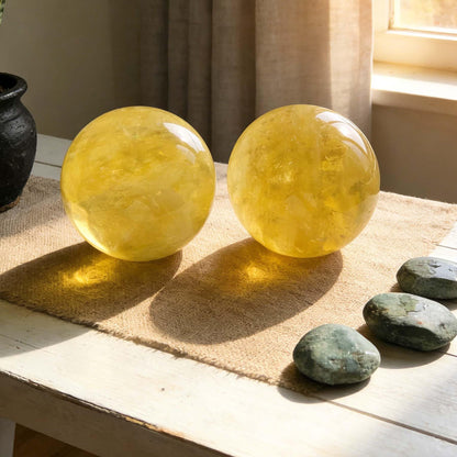AierCrystal Natural Stone Crystal Sphere Feng Shui Home Decoration Ball Positive Energy Scrying Orb for Meditation Tool for Spiritual Space Purification Globe Diameter 4-5cm Citrine Sphere