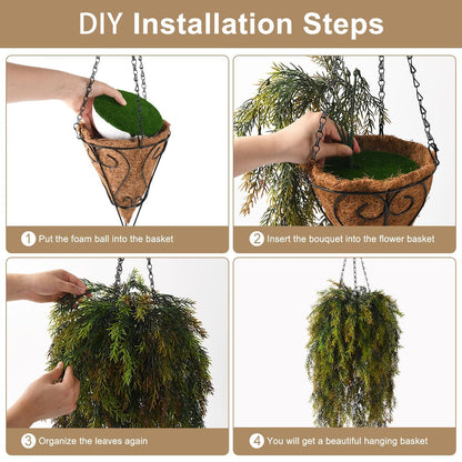 ZFProcess Artificial Faux Hanging Plants Basket for Spring Outdoor Decoration, Fake Seaweed Plant UV Resistant Look Real for Outside Porch Home Patio Balcony Yard(Brownish Green)