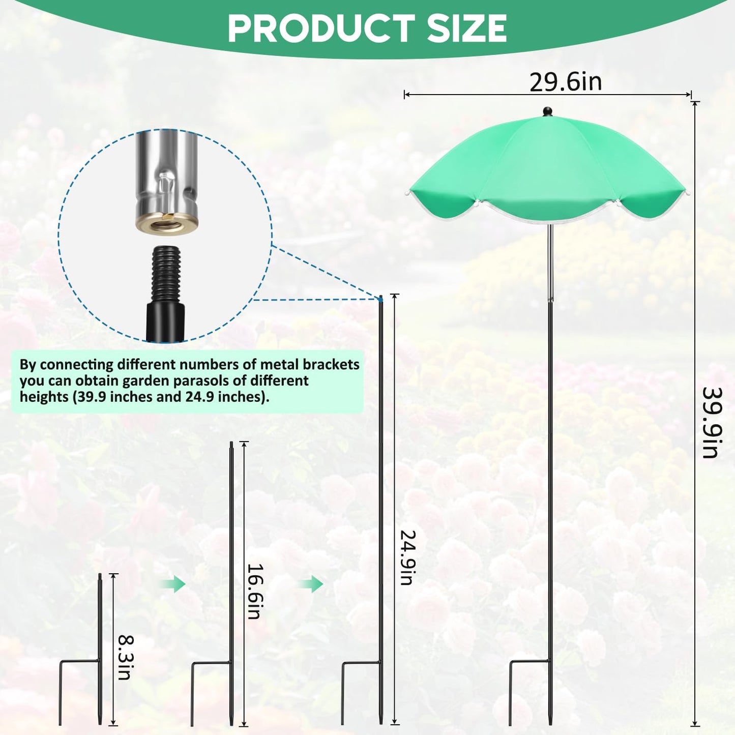 QRRICA 10/9/8/7.5/7 Inch Self Watering Pots and 2 Pack 23.6 Inch Plant Umbrellas for Outdoor Plants