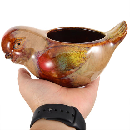 Yardwe Ceramic Planter Pot Bird Shape Succulent Flowerpot for Indoor Balcony Gardening Small Animal Design Glazed Pot for Home Decor