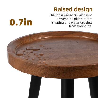 KGPLOME Plant Stand Indoor,Mid Century Walnut Wood Plant Table, Heavy Duty Metal Tall Flower Pot Stand,Modern Round Small Side End Table With Raised Design(12"x17")