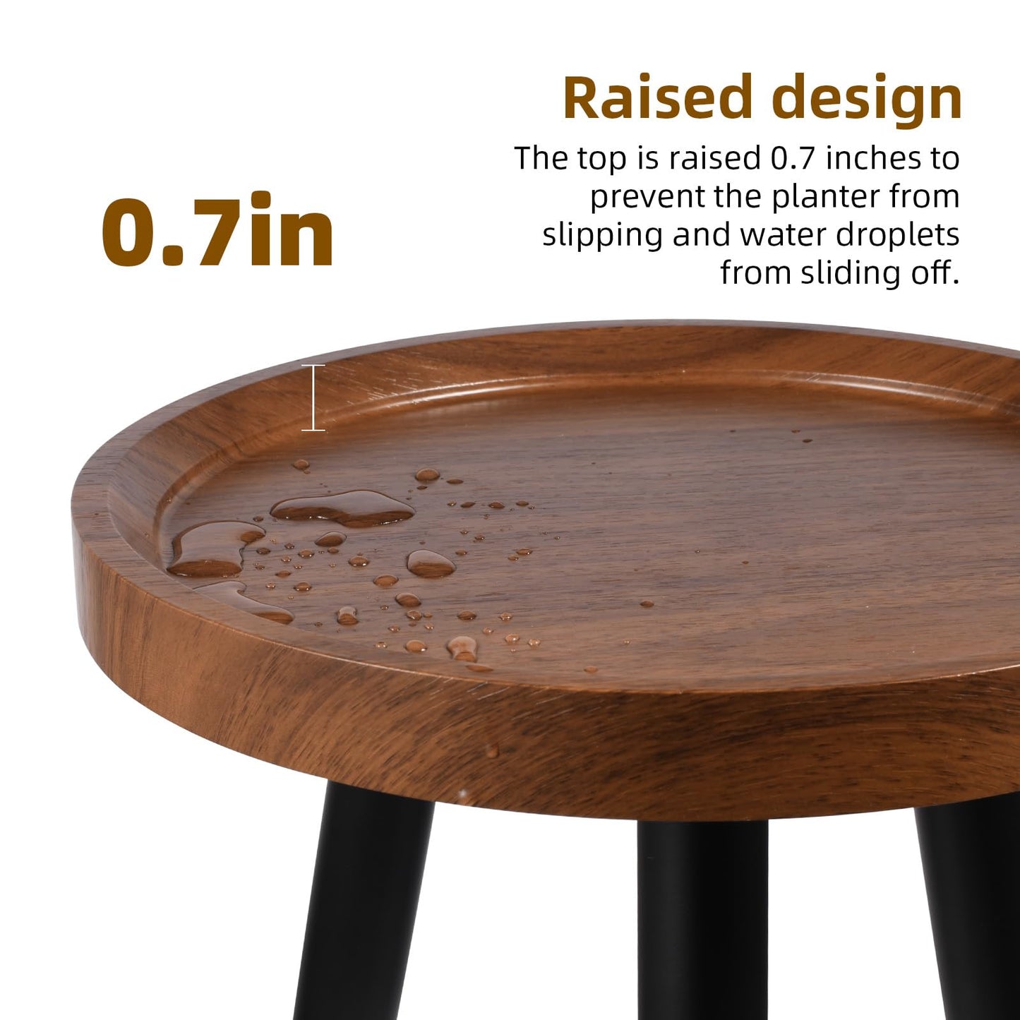 KGPLOME Plant Stand Indoor,Mid Century Walnut Wood Plant Table, Heavy Duty Metal Tall Flower Pot Stand,Modern Round Small Side End Table with Raised Design(12"x17") (2, 12 x 17 in)