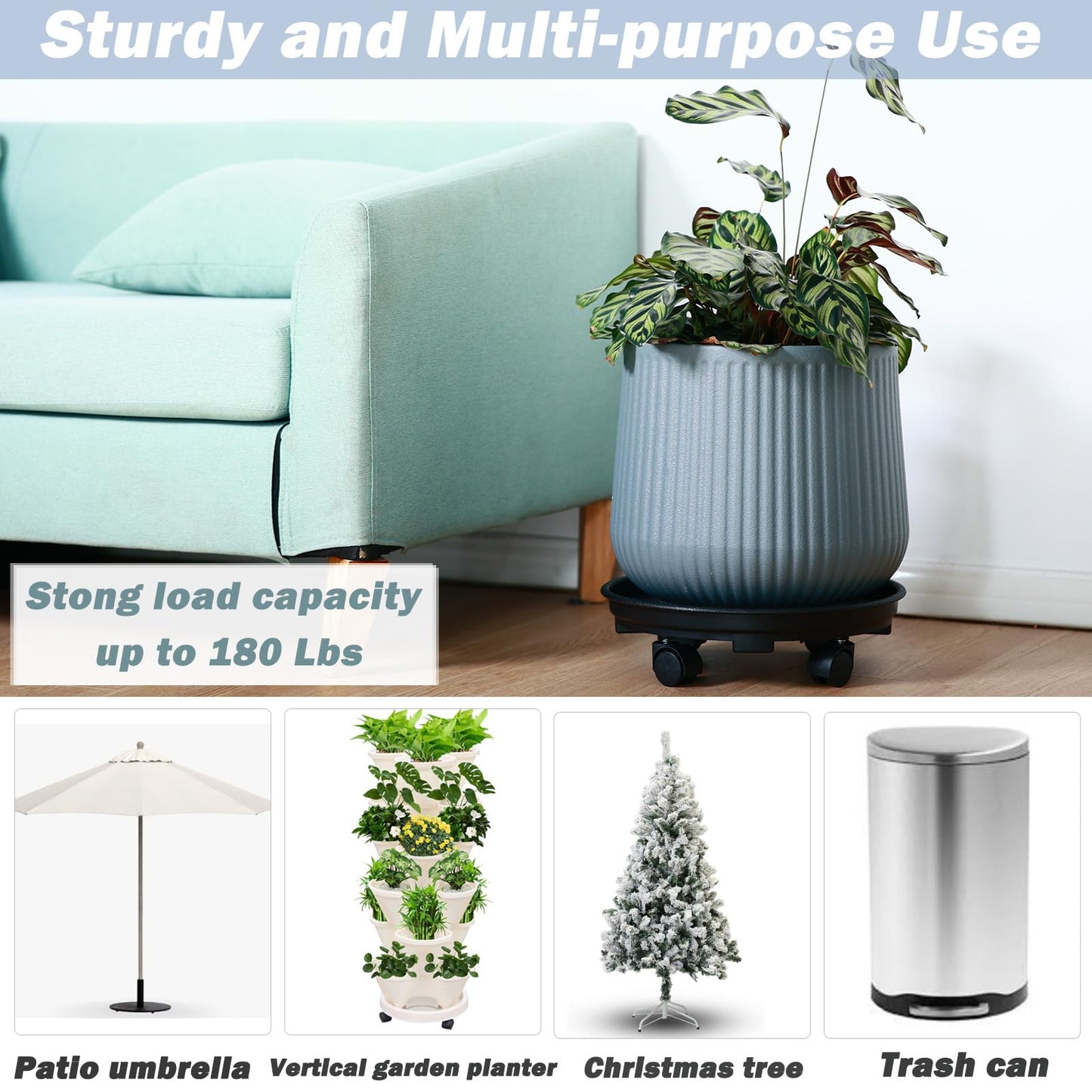 6 Packs 13 Inches Large Plant Caddy with Wheels Plant Saucers on Wheels Rolling Plant Stands Heavy-duty Plant Dolly Plastic Planter Roller Base Pot Movers Outdoor Plant Tray Coaster, Black