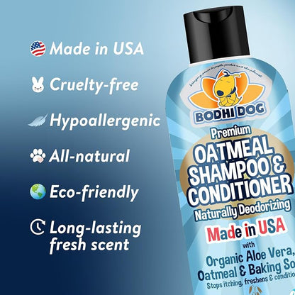 Bodhi Dog Oatmeal Shampoo & Conditioner - Hypoallergenic Formula - Naturally Deodorize Dogs, Cats & Pets - Made w/Organic Ingredients - Moisturizes Dry & Itchy Skin - Made in USA (Oatmeal, 17 Fl Oz)