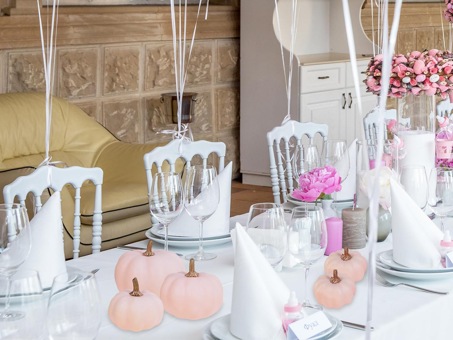 Winlyn 12 Pcs Assorted Small Light Pink Artificial Pumpkins Decorative Pumpkins Harvest Foam Pumpkins Pink Fall Decor for Baby Shower Autumn Wedding Thanksgiving Tiered Tray Wreath Table Centerpiece