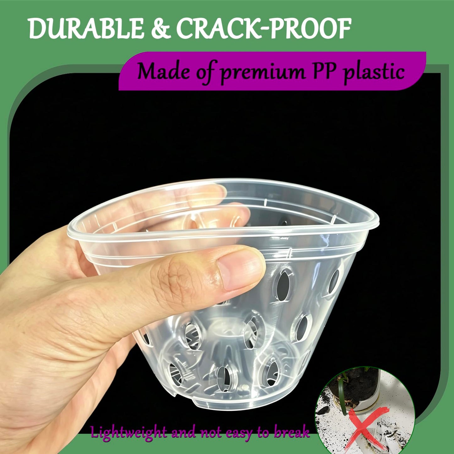 Gyfofix 6 Pack 5.9 Inch Clear Plastic Orchid Pots with Drainage Holes, Transparent Breathable Planters for Root Observation, Indoor Outdoor Orchid Cultivation