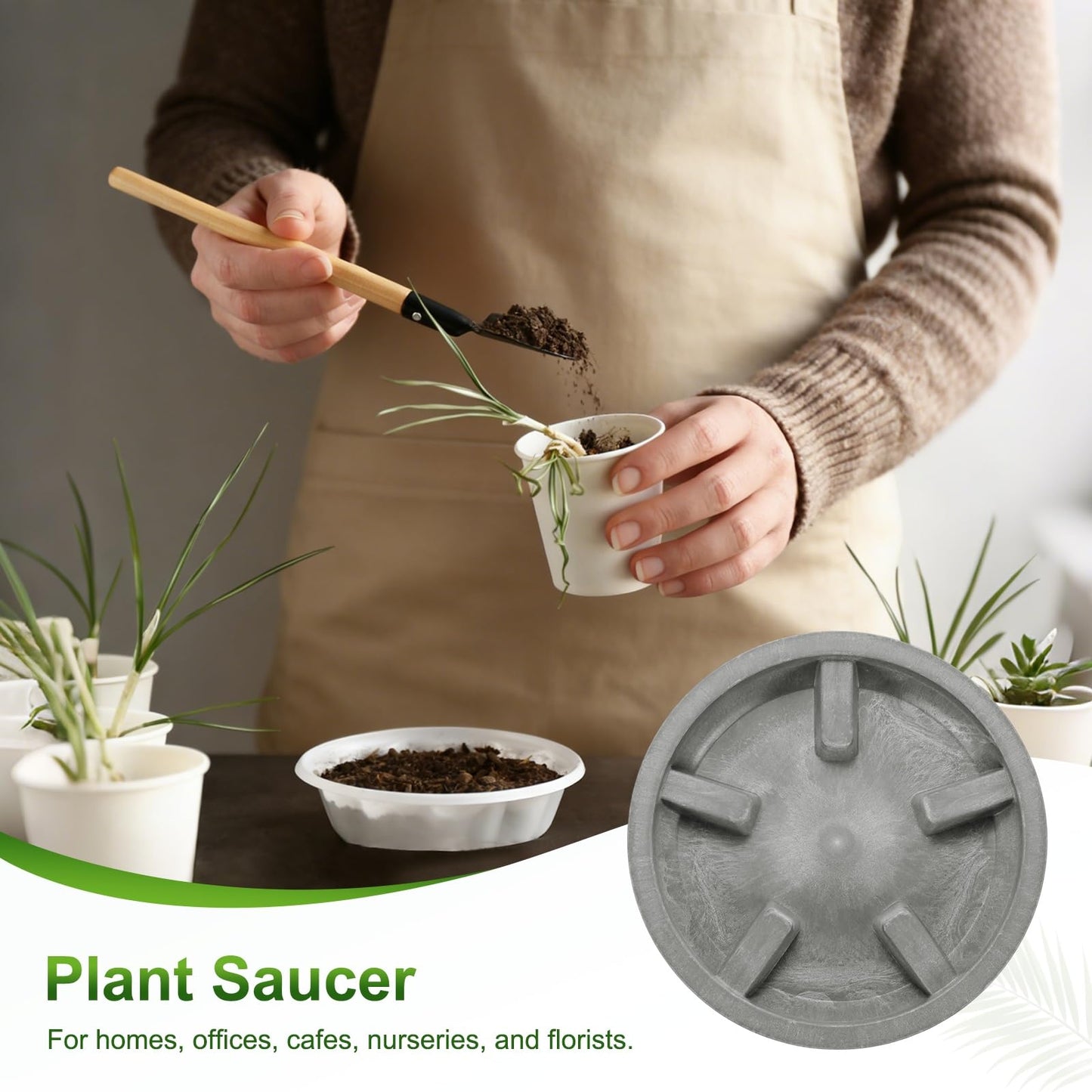 M METERXITY 2-Pack Plant Saucer, 3.74 Inch/9.5 cm Plastic Plant Trays Thicker for Pots/Indoor/Outdoor/Water Drainage and Protection, Flowerpot Drip Tray [Gray Veins]