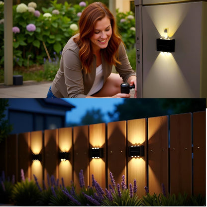 ASLIDECOR Solar Fence Lights Up and Down, 2 Pack Small Solar Step Light Waterproof, Warm White Deck Lighting Illuminate Outdoor for Patio Shed Pool