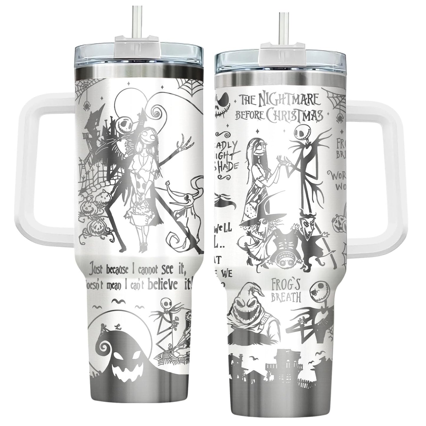 fat mummy Spooky Christmas Tumbler – 40 oz Laser Stainless Steel Mug with Handle – Nightmare Halloween Movie Cup Gifts for Fans of Dark Romance, Birthdays & Holidays
