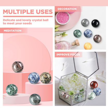 Nuenen 15 Pcs Gemstone Sphere Balls 1 Inch Polished Crystal Sphere Bulk Multi Style Witch Ball Tones Gemstones Pocket Palm Crystals for Witchcraft Meditation Reiki Balancing