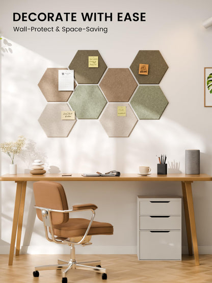 Fluxynara Hexagon Cork Board Alternative for Walls Decor-8-Pack Felt Bulletin Board Tiles,with 30 Pushpins,50 Adhesive Tabs for Office,Classrooms & Home Pin Board Felt Board-Linen Dusk
