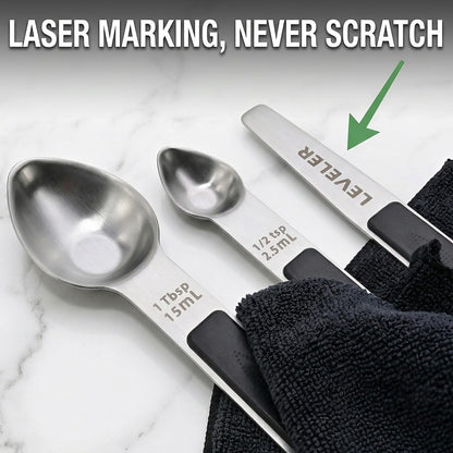 Mafier Magnetic Measuring Spoons,Stainless Steel Dual Sided Tablespoons,Extra Long Handle for Deep Jars,Heart-Shaped&Square Heads that More Easier to Excavate,Laser Markings,Non-Slip Grip(set of 5)