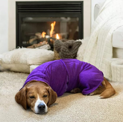 Geyecete Dog Drying Coat - Fast Drying Dog Bath Robe Towel - Microfibre Super Absorbent, Luxuriously Soft - Purple - XXXL