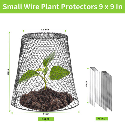 24 Pcs Chicken Wire Cloche Plant Protector Cover Plant Protector from Animals Metal Garden Protections for Plants, Shrubs and Vegetables with 48 Ground Stakes (24)