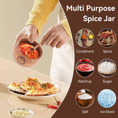 Gsycle Wooden Salt Box with Lid & Spoon, Seasoning Pot Sugar Bowl Wood Salt & Spice Jar Box Salt Keeper, Pepper, Tea Container for Kitchen Countertop Restaurant