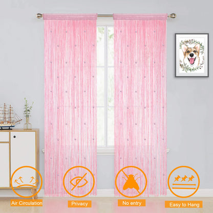 YIIBAII Beaded Curtain Beaded Curtains for Doorways Weave Suitable for Interior Decoration and Partitions Hippy Closet Curtains (Pink, 35"x79")