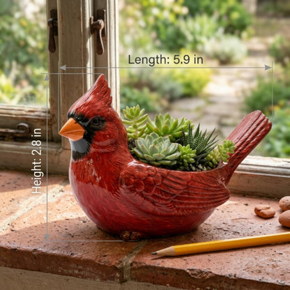Cardinal Bird Succulent Planter, Red Resin Flower Pot with Drainage Hole, Cute Animal Decorative Plant Pot for Indoor Outdoor Succulents, Unique Gift for Bird Lovers (2Pc)