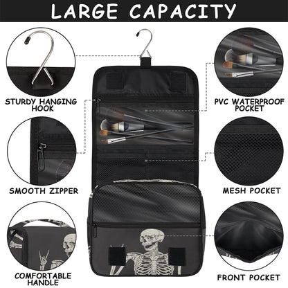 AUUXVA Hanging Toiletry Bag for Women, Halloween Skeleton Makeup Bag, Day of the Dead Cosmetic Bag, Travel Essentials for Women Men