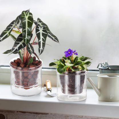 LAZUSAM 4 Inch Self Watering Pot,African Violet Pot,Bottom Watering Glass Planter for Indoor Plants and Progagation